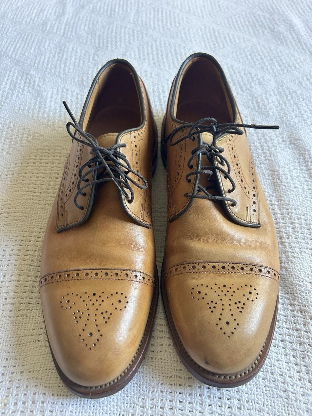 Allen Edmonds Colton Brogue Oxford Shoes Men's Size 9D Tan Leather Made in USA